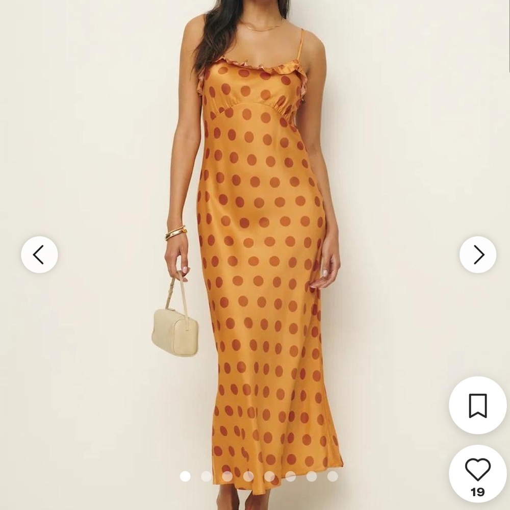 REFORMATION ARIBELLA MAXI DRESS ORANGE CRUSH POLKA DRESS